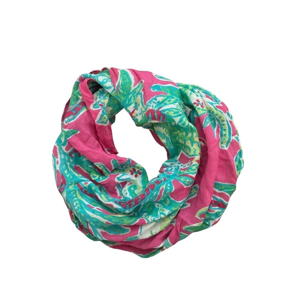 Lilly Pulitzer Hot Pink Green Paisley Infinity Scarf One Size Knit