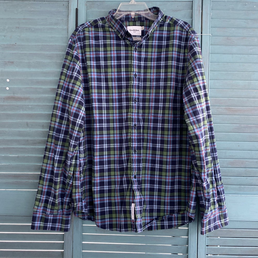 Goodfellow Blue Green Long Sleeve Button Up Shirt Size XL