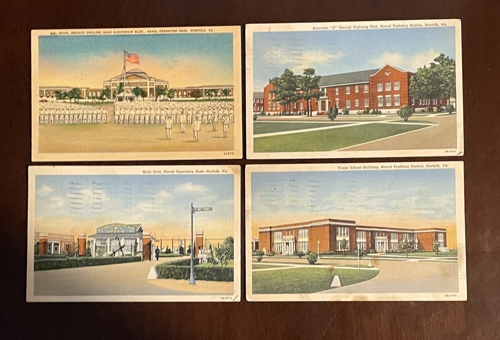 NORFOLK Virginia Vtg Linen Postcard Lot Naval Operating Base Training Station