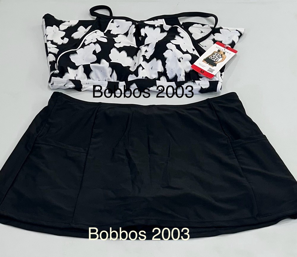Ellen Tracy Women's 2-Piece Lightweight Tankini Swimsuit Set, Black/White, M