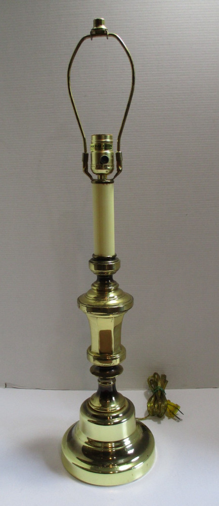 Vintage MCM Brass Colored Table Lamp Hollywood Regency Heavy Works 3 Way Switch