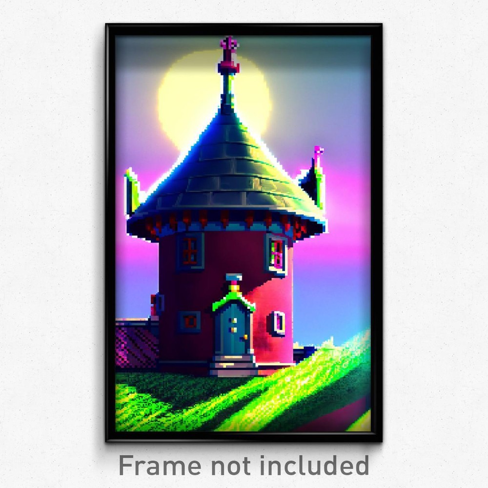 Pixel Art Poster - Quirky Turret (8 Bit Psychedelic Trippy Video Game Print)