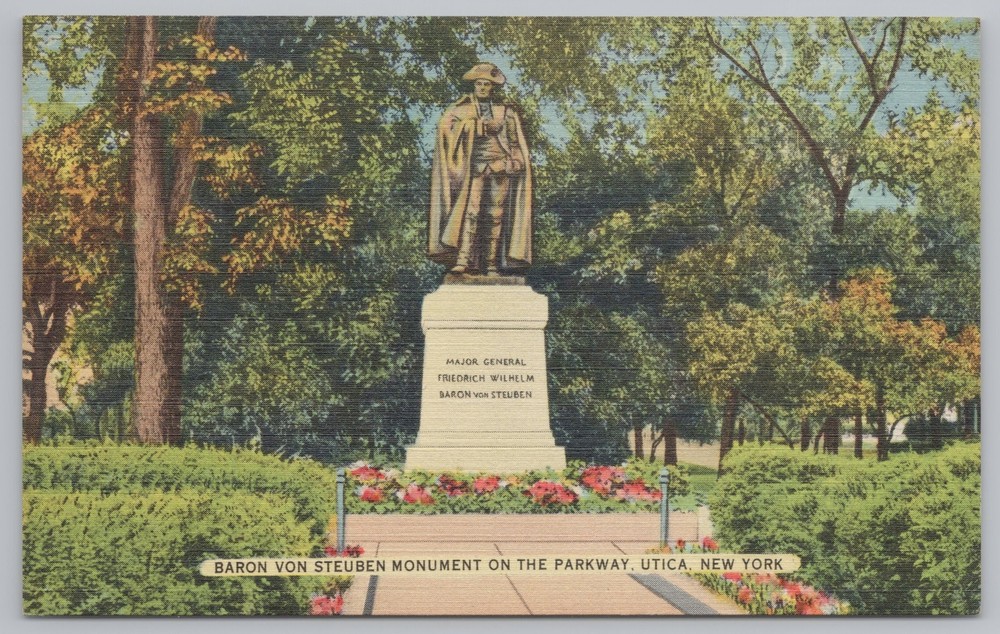 Linen~Baron Von Stueben Monument On Parkway Utica New York~Vintage Postcard