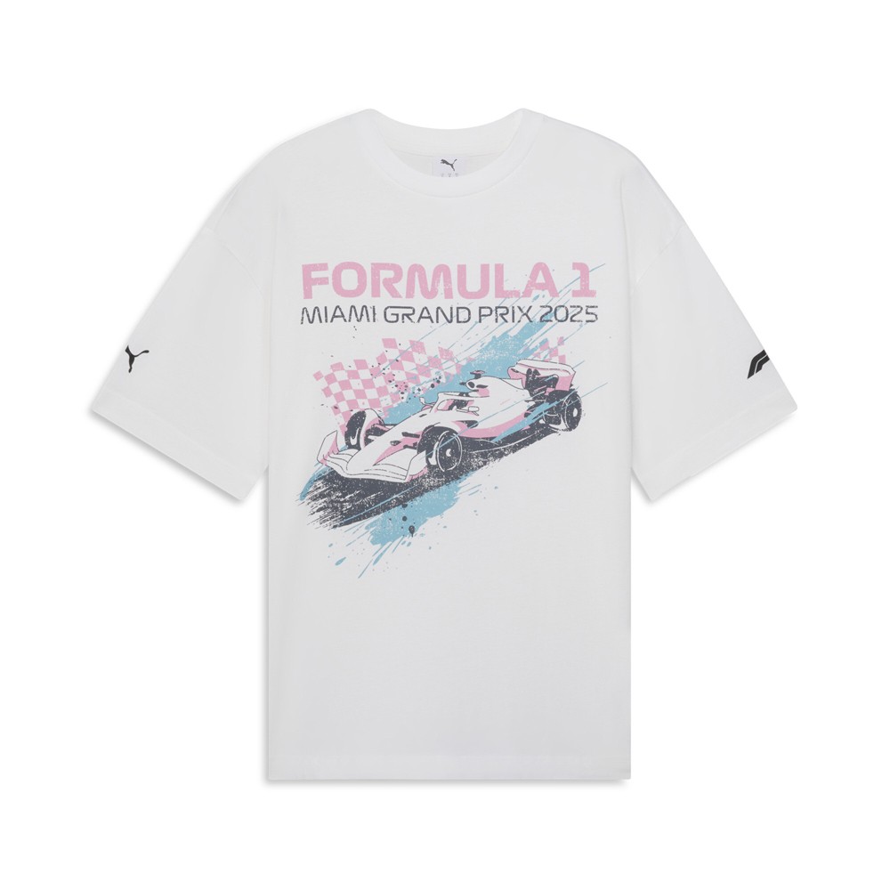 PUMA Miami Splash Graphic Crew Neck Short Sleeve T-Shirt Mens White Casual Tops