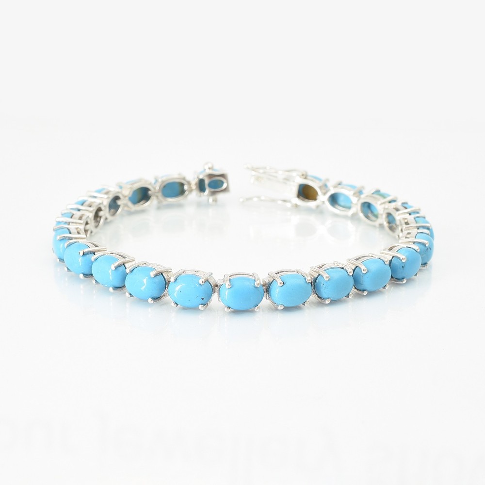 Sterling Silver Sleeping Beauty Turquoise Oval gemstone Tennis Bracelet 7