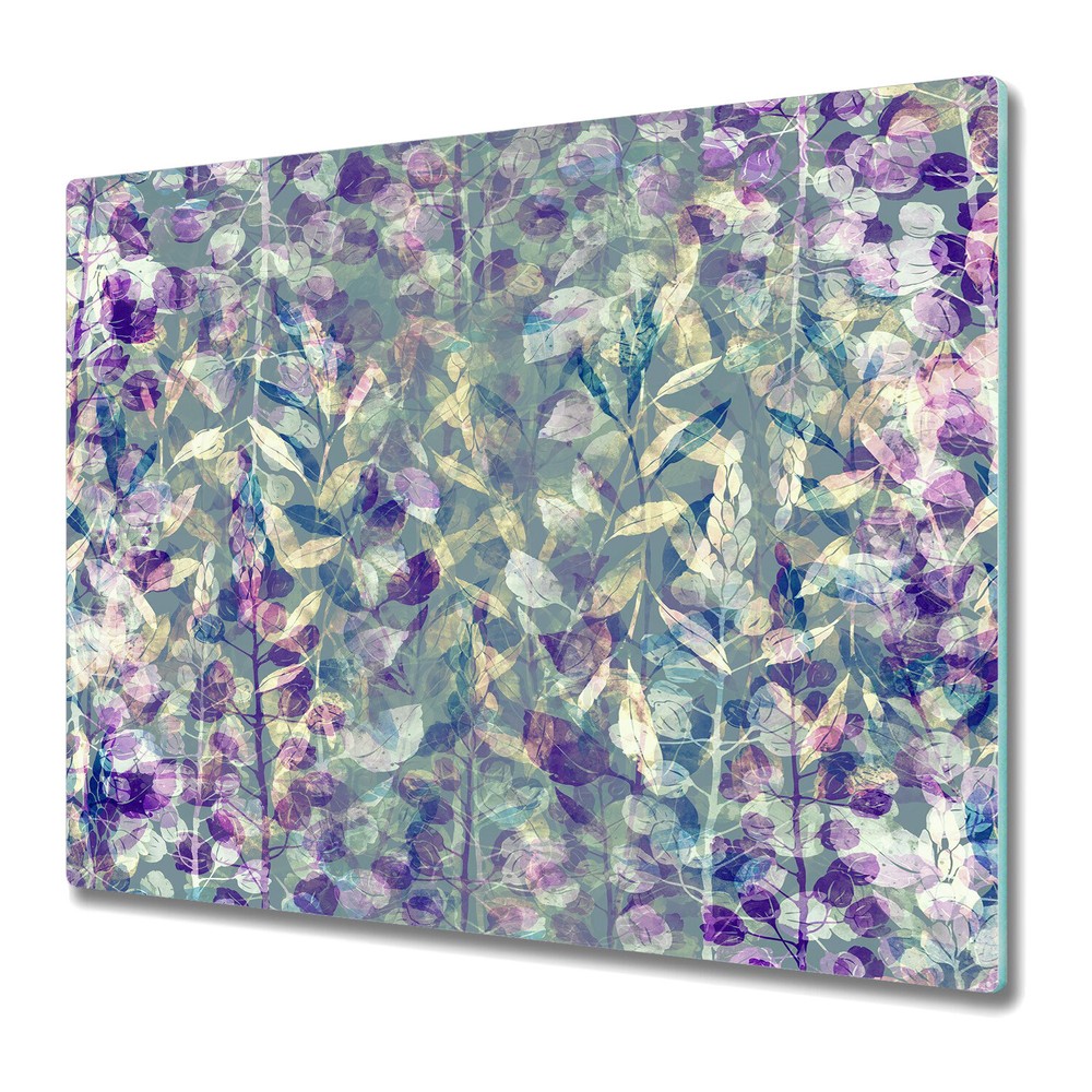 Glass Chopping Board Imprints Herbs | Nature Violet Exotic Leaves | 60x52