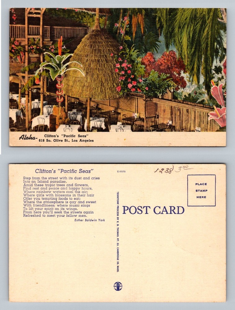 Los Angeles, CA-California, Clifton’s Pacific Seas Restaurant Vintage Postcard