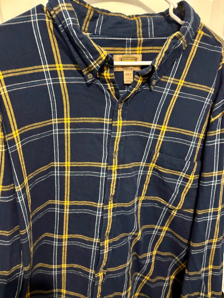 Foundry Men's Flannel Shirt Long Sleeve Plaid Size 4XLT Navy Yellow