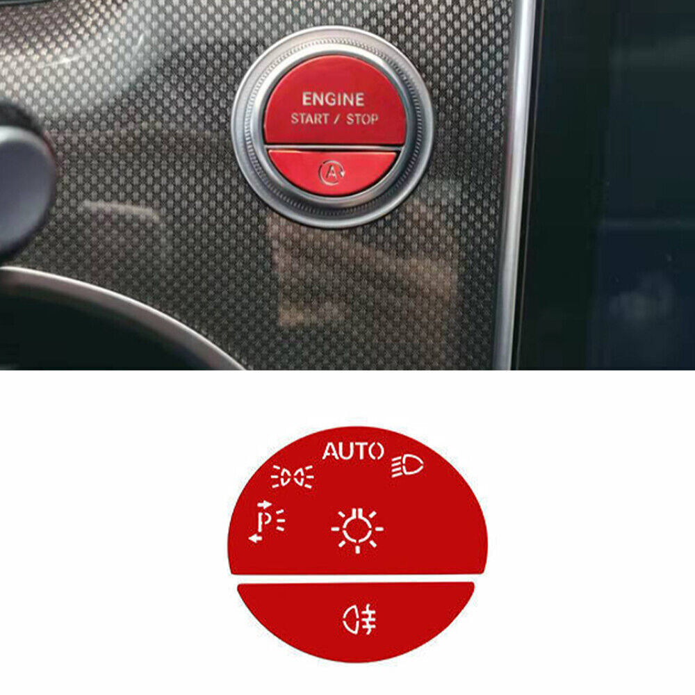 For Benz C-Class 2022-2023 Red Aluminum Headlight Control Button Cover Trim 2PCS