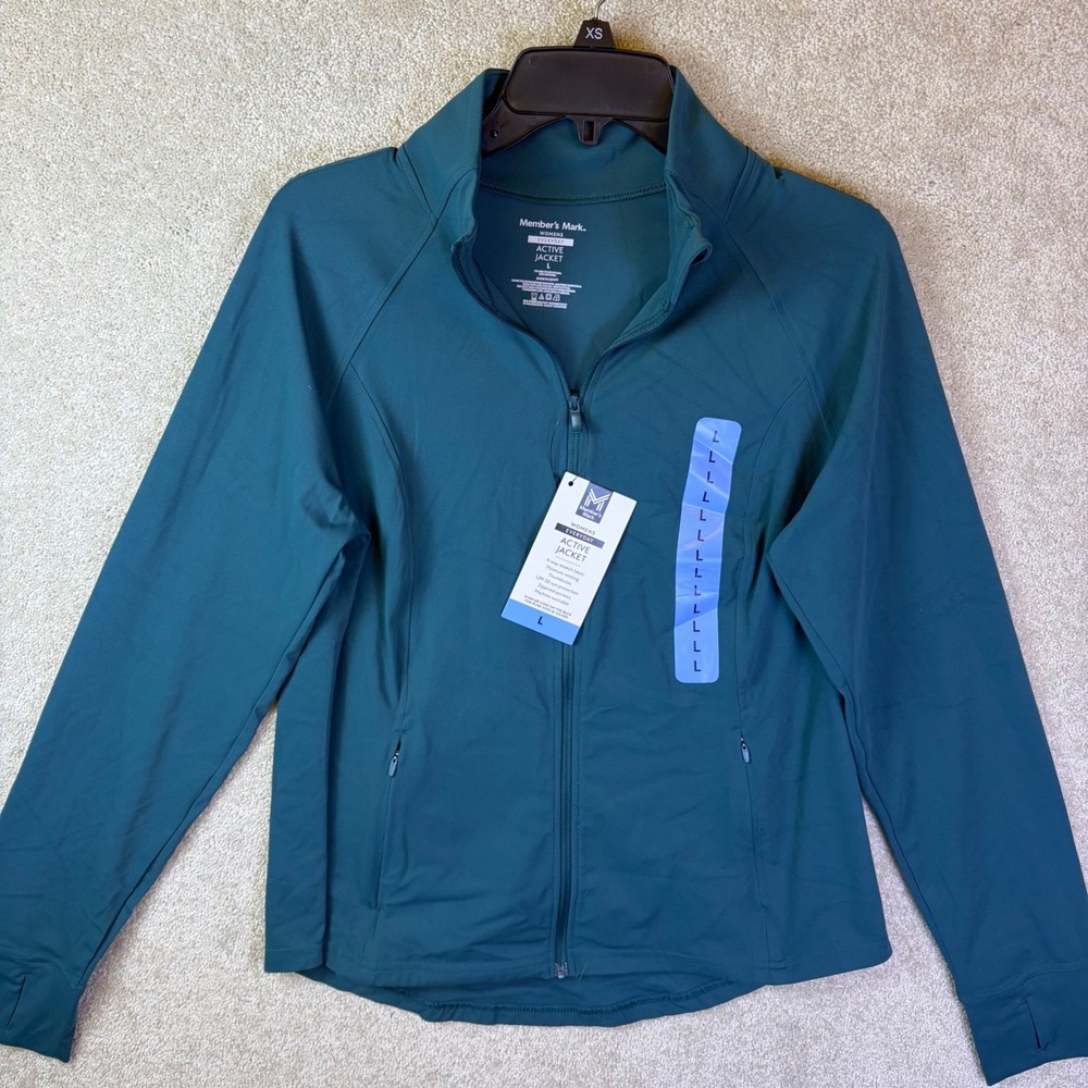 Member's Mark Active Jacket Womens Large Turquoise Everyday Full Zip Thumbholes