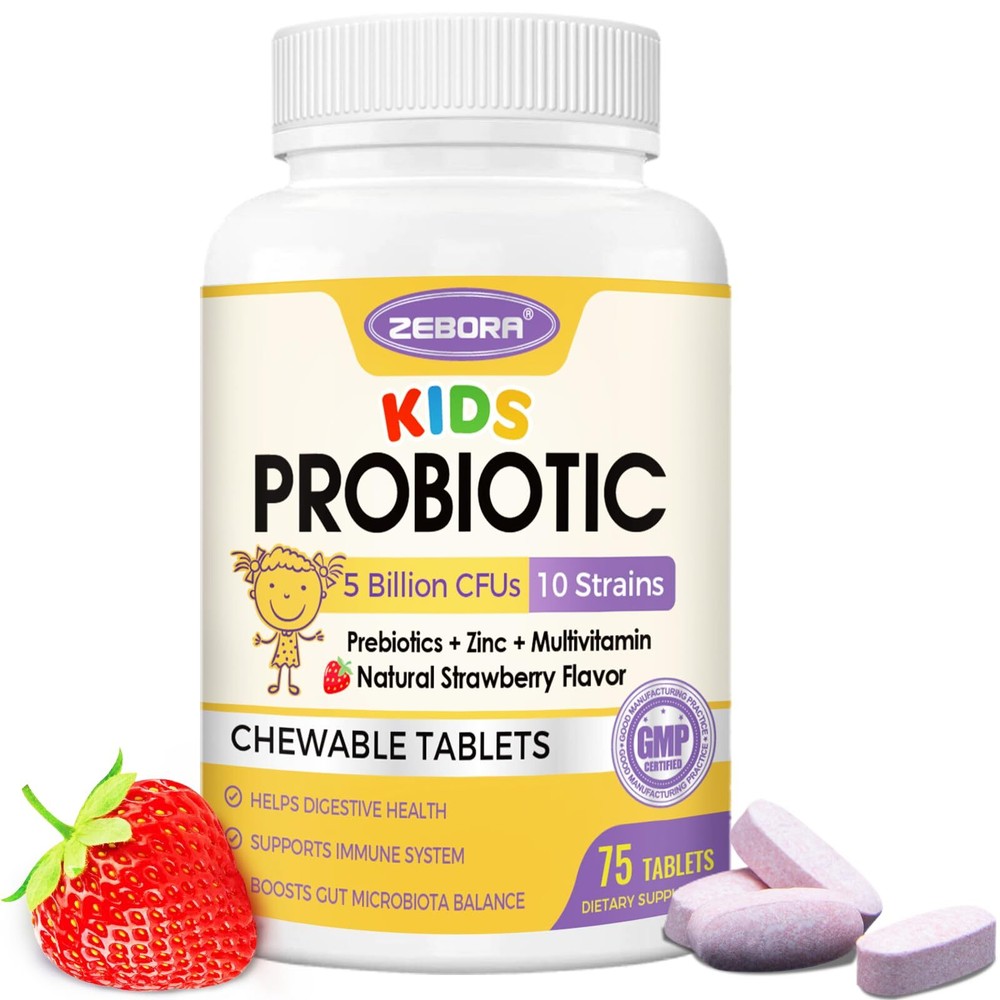 Kids Probiotic Chewables for Digestive Health with 5 Billion CFUs Prebiotics ...
