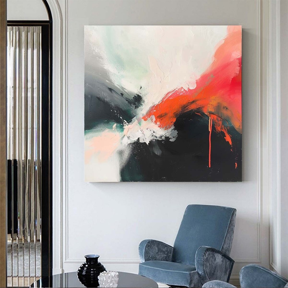 Large Abstract Painting Canvas Painting Modern artwork Living Room Ren and Black