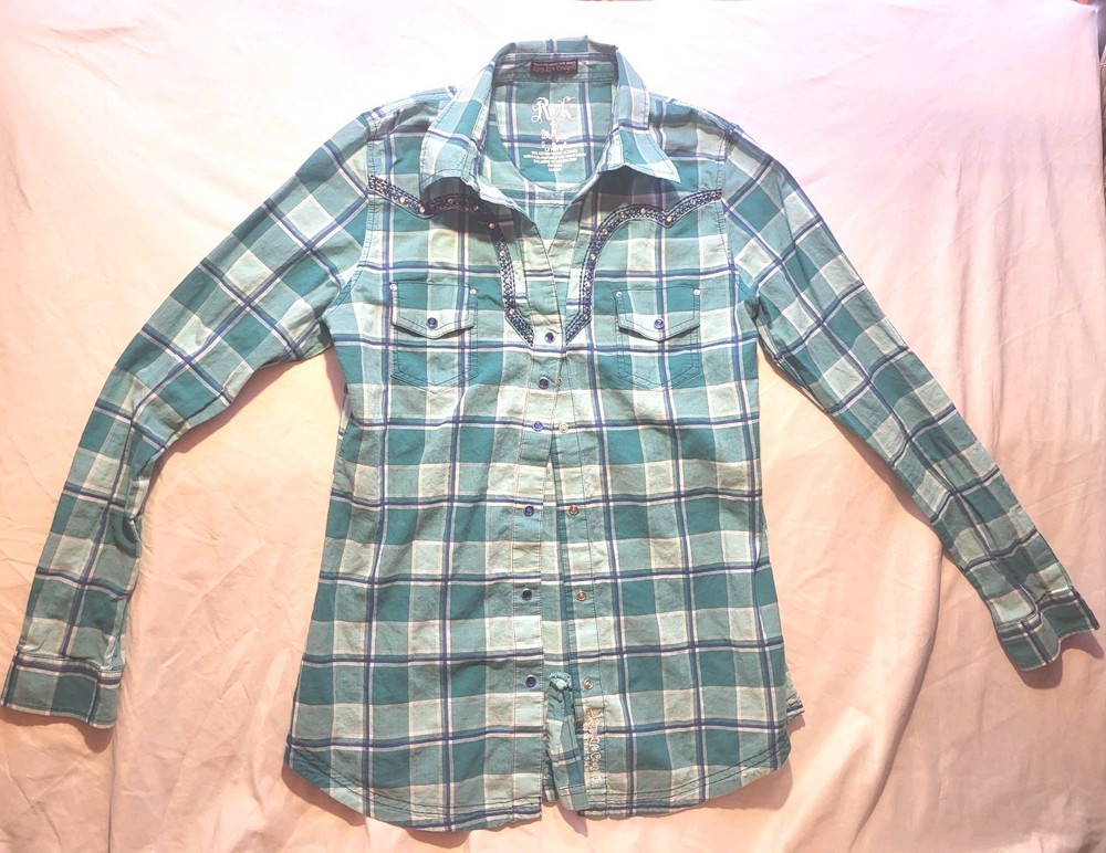 Wrangler long live cowgirls Western Shirt  Turquoise Long Sleeve small - juniors