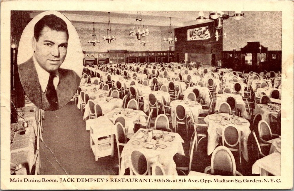 Jack Dempsey's Restaurant NYC Postcard 1930s Madison Sq Garden Photo-Gloss