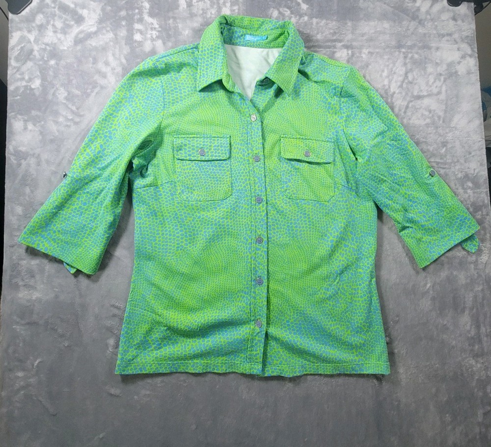 J. McLaughlin Womens M Catalina Cloth Monroe Shirt Top Green 3/4 Sleeve