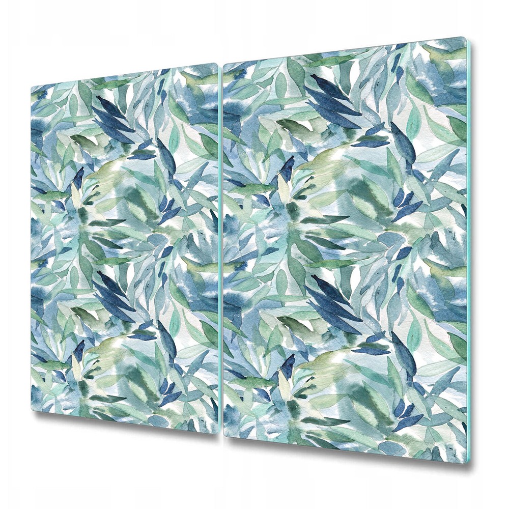 Tempered Glass Induction Ceramic Hob Cover Blue floral Pastel Leaves 2x30x52