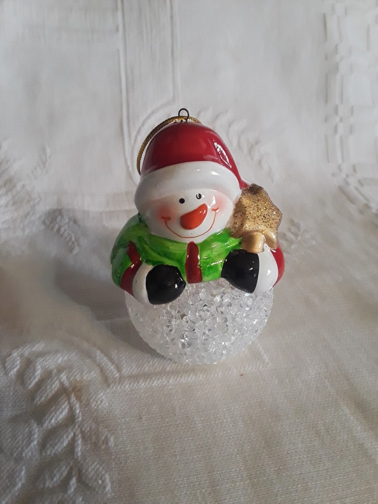 LED Color Changing Snowman Christmas Decor Battery Operated Ceramic/ Acrylic New
