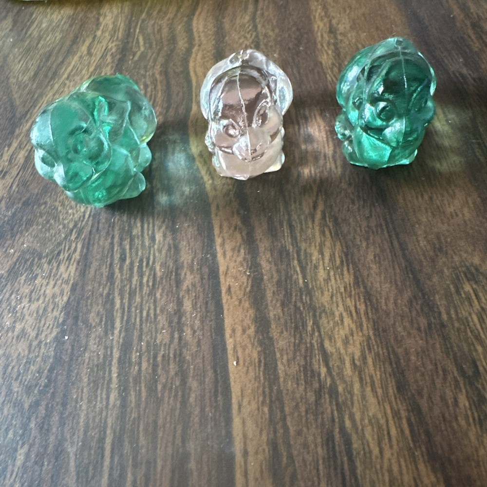 Vintage Fenton Bunny Rabbit mini Figurines Green And Pink Set Of 3 Art Glass
