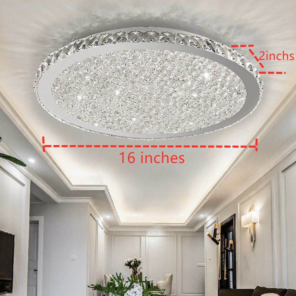 Crystal Round LED Ceiling Light Fixture Bedroom Modern Flush Mount Ceiling Lamp