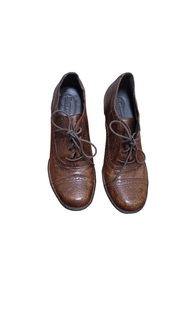 BORN WOMEN'S  Y2K 90'S OXFORD BLOCK PUMP BROWN LEATHER HEEL LACE UP ANKLE BOOTS
