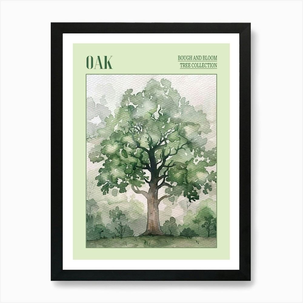 Oak Tree Atmospheric Watercolor Framed Wall Art Canvas Print Poster