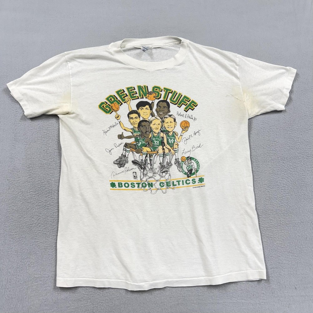 Vintage Boston Celtics Shirt Mens XL White Green Stuff Cartoon Tuff Ones 80s