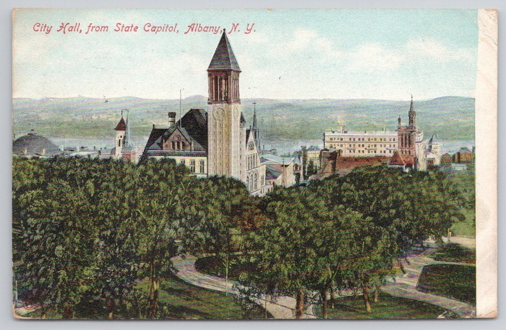 Vintage Albany NY City Hall from State Capitol Postcard Robbins Bros. c1910