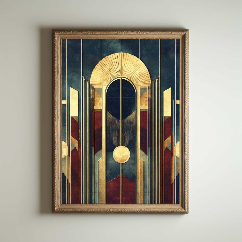 Art Deco Architecture Poster Print Retro 1920s Geometric Abstract Gold Wall Deco
