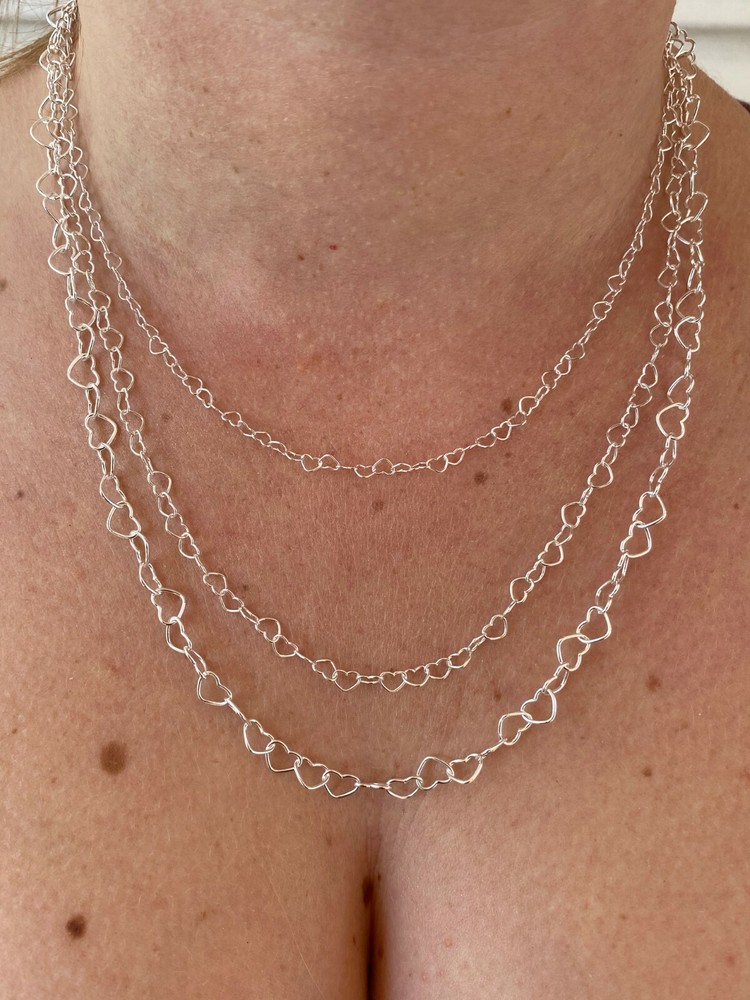 Solid 925 Sterling Silver Paperclip Heart Link Chain  Necklace Italy 14