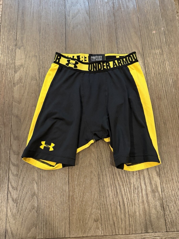 Mens Under Armour Spandex Half Tights Compression Shorts Black Yellow Medium