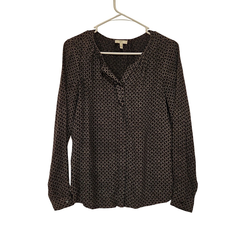Joie Black Geometric Casual Long Sleeve Button Up Shirt Silk Blouse Top Size XS