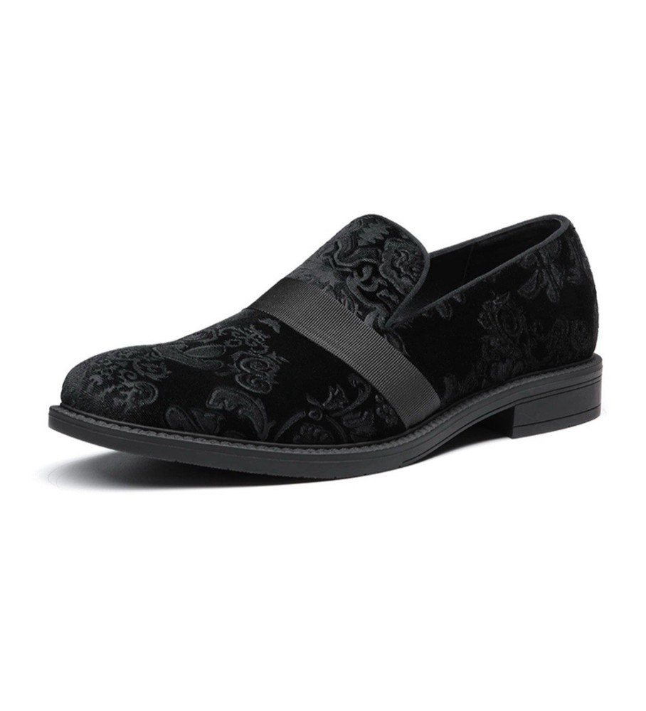 Bruno Marc Dress Shoes Mens 9.5 Black Velvet Tuxedo Etched Paisley Print Slip On