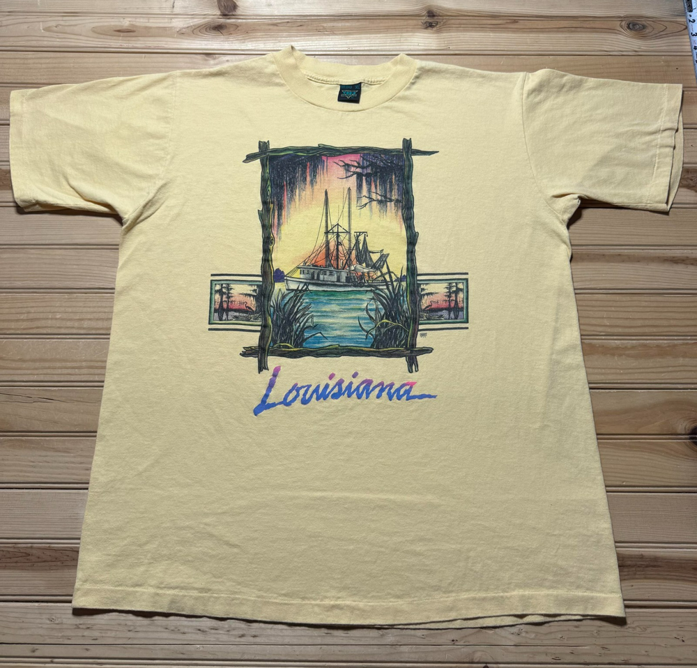 Vintage 80s 90s Louisiana Palm Tree Nautical Airbrush Art Souvenir Shirt Size XL