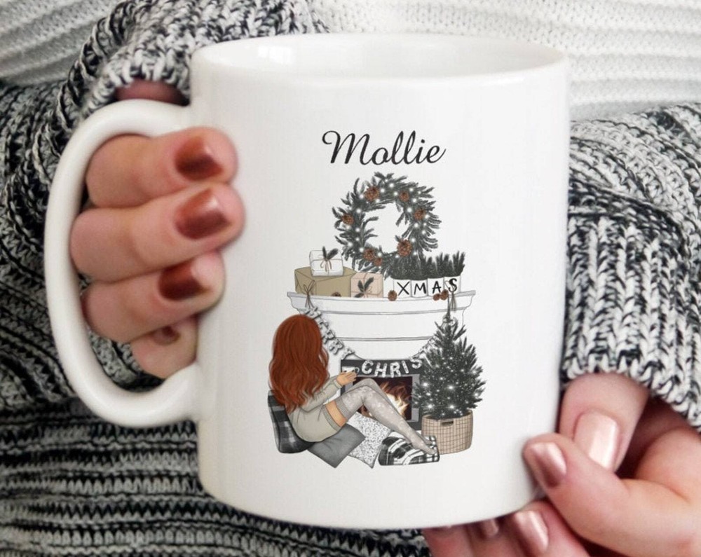 Personalised Girl's Christmas Scene Mug 4 Different Styles Red Hair Blonde Hair