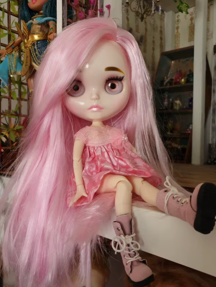 Neo Blythe 12 BJD Doll Pink Hair Custom Shiny Face DIY Collectible Toy Gift