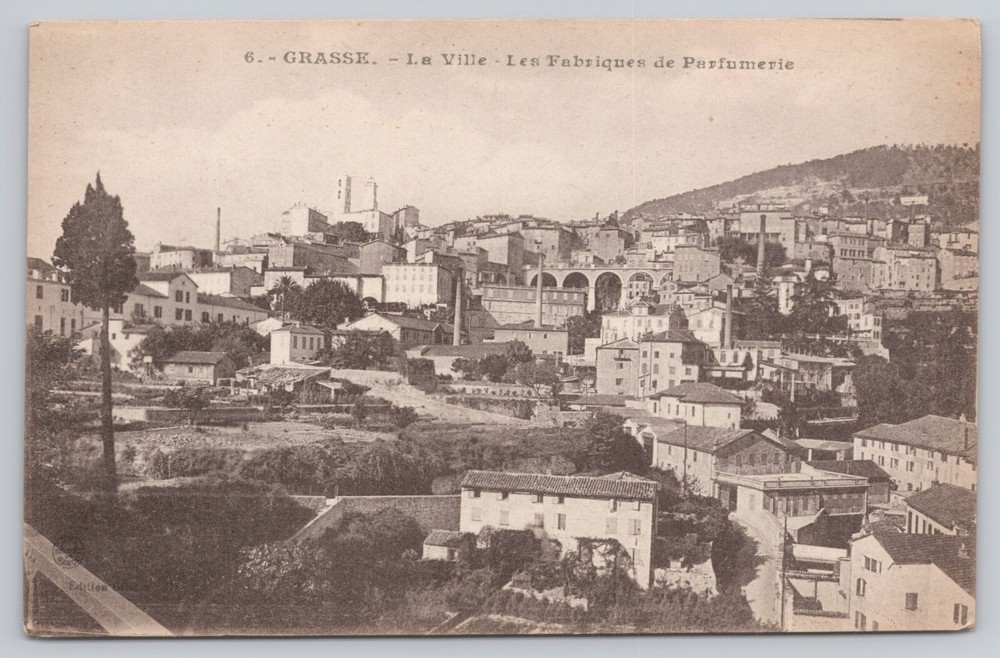 Grasse France, City View, Perfume Factories, Vintage Postcard