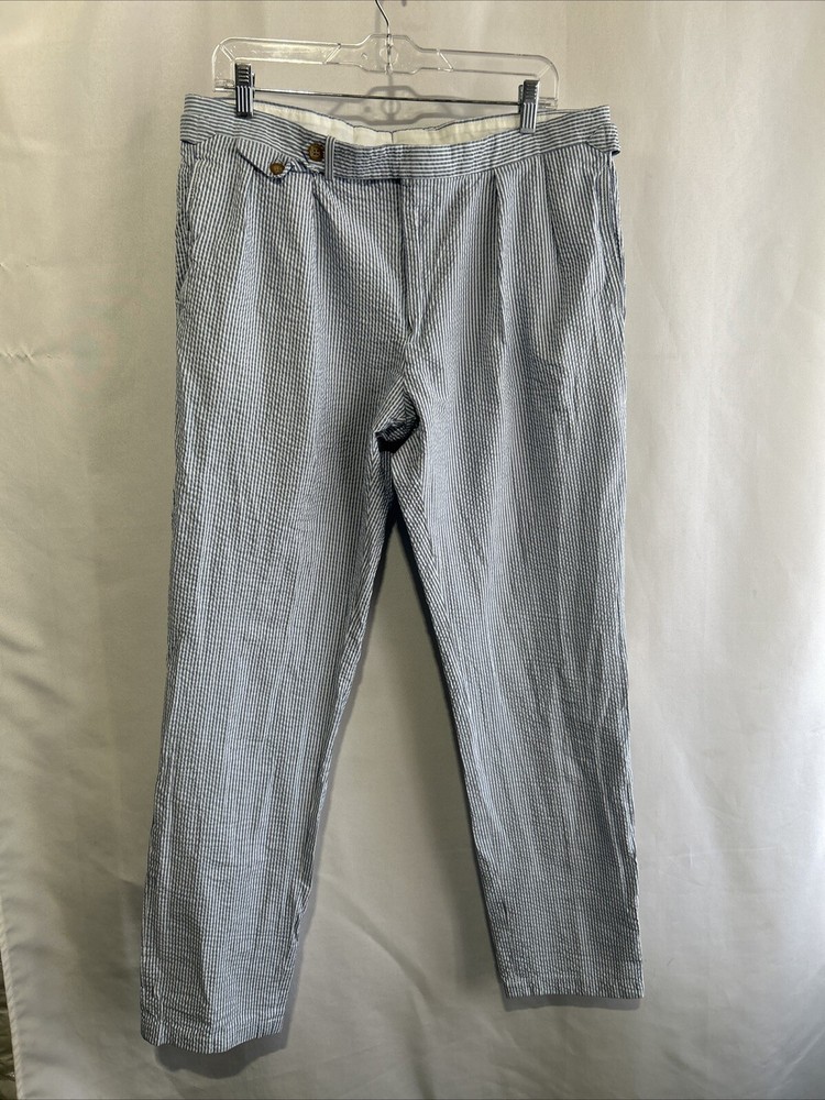 Polo Ralph Lauren Men's Blue White Stripe Seersucker Pants Straight Fit Sz 36x33