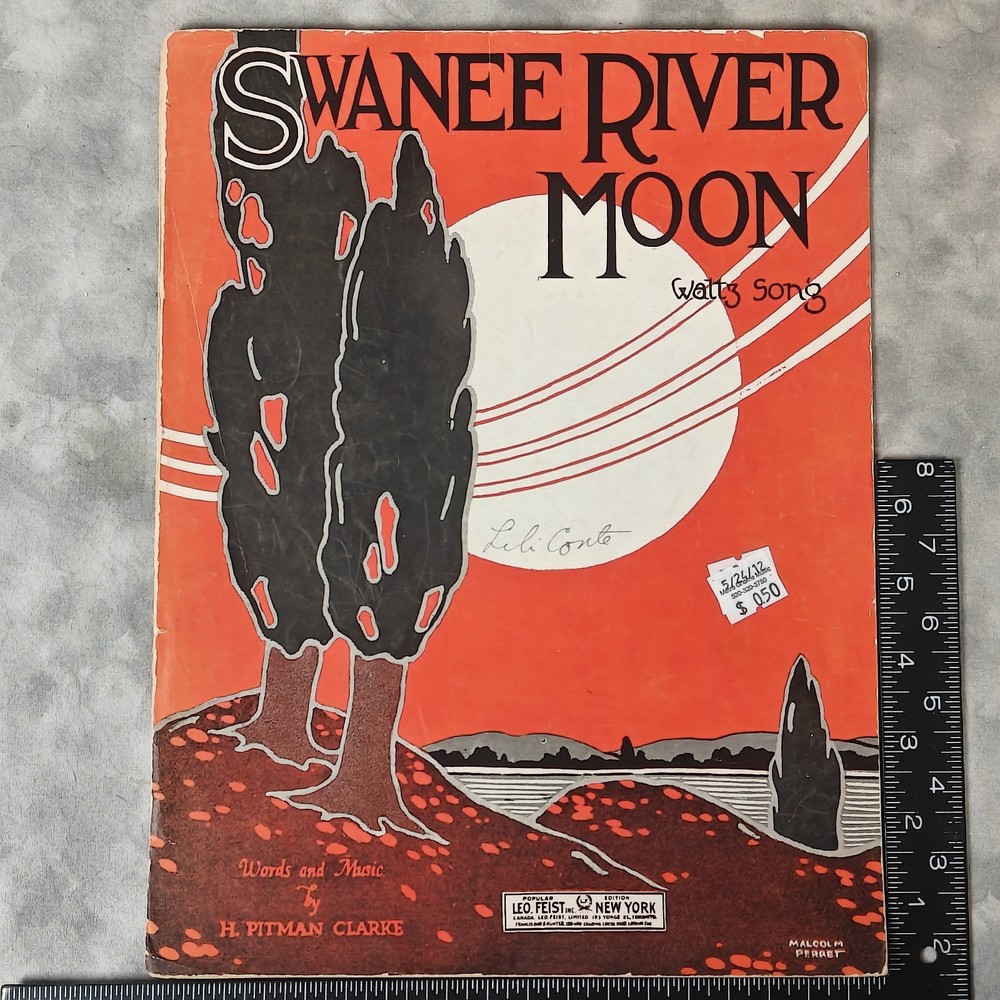 1921 Swanee River Moon Waltz Song Sheet Music Leo Feist Malcolm Perret Art Cover