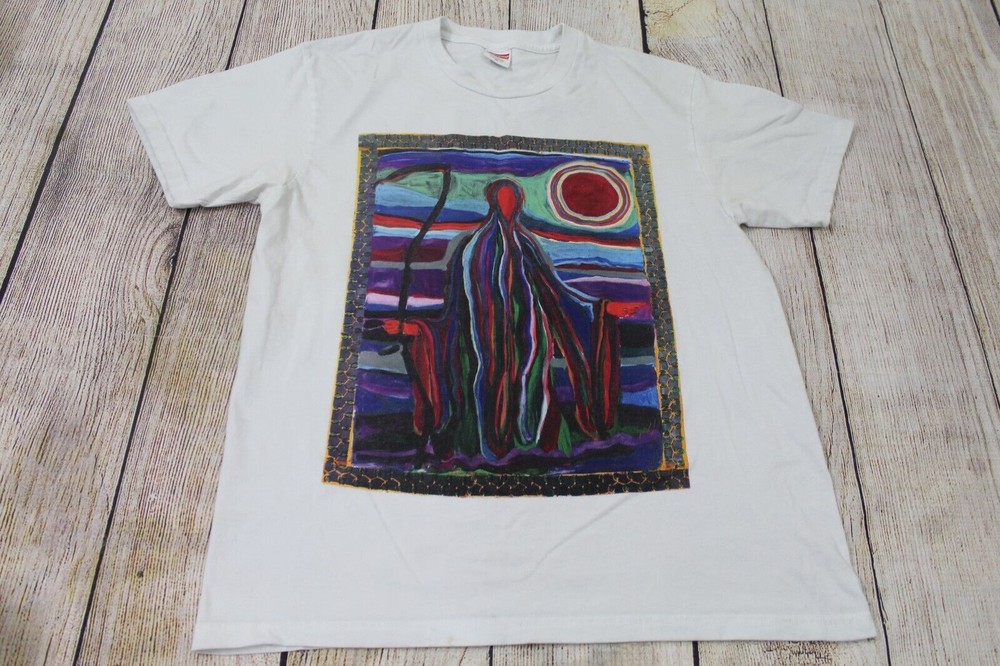 Supreme SS19 Reaper Tee White Abstract Painting Art Graphic T-Shirt Medium-image