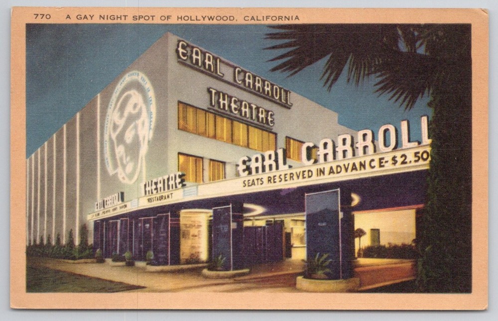 Earl Carroll Theatre Hollywood CA Linen Postcard Vintage Night Spot