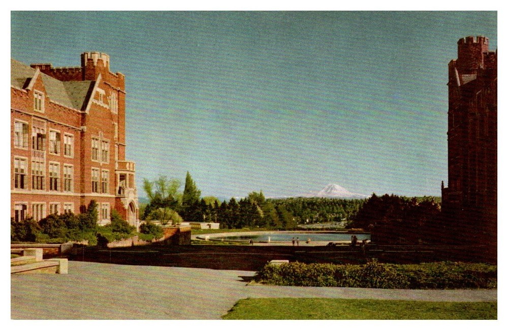 1940s Panoramic Fountain View University of Washington Seattle Vintage Postcard