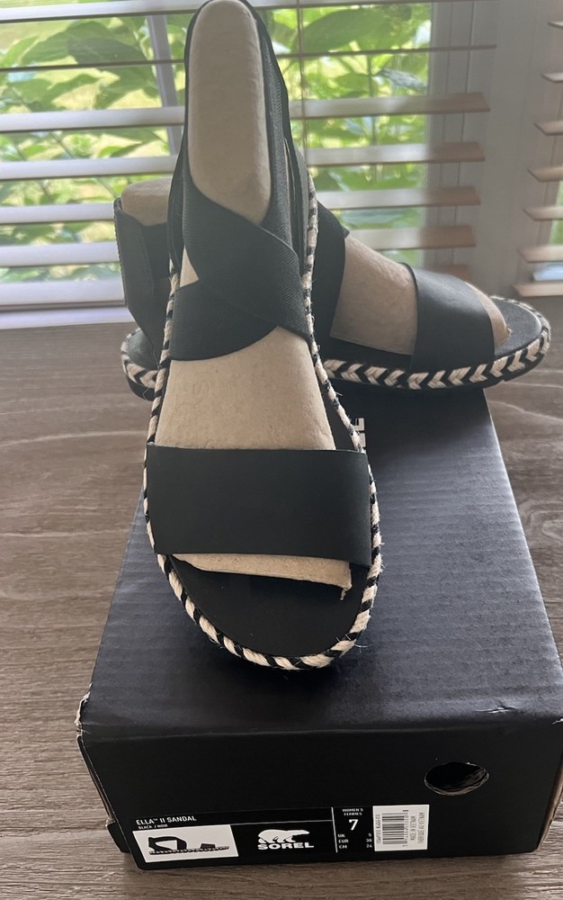 Sorel Ella II Flatform Sandal Size 7 Black Brand New in Box