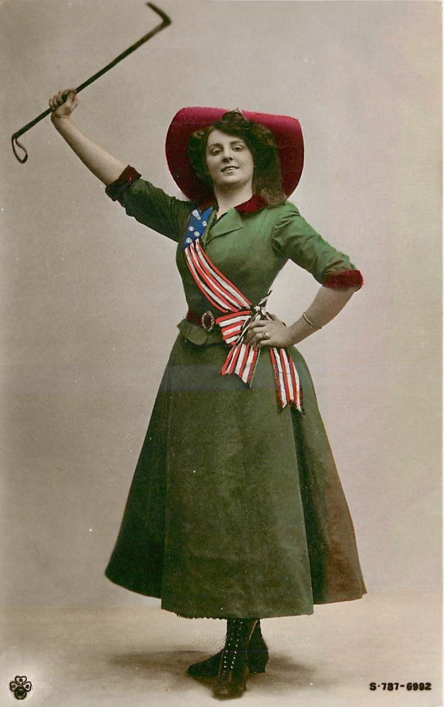 c1910 Patriotic Woman flag slash riding crop Postcard 26-3998