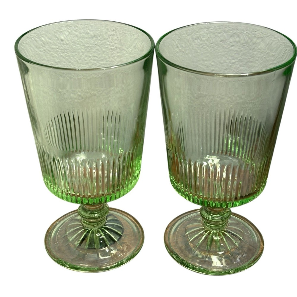 Martha Stewart Green Starburst Ice Tea Beverage Water Glass Goblet Stemmed (2)