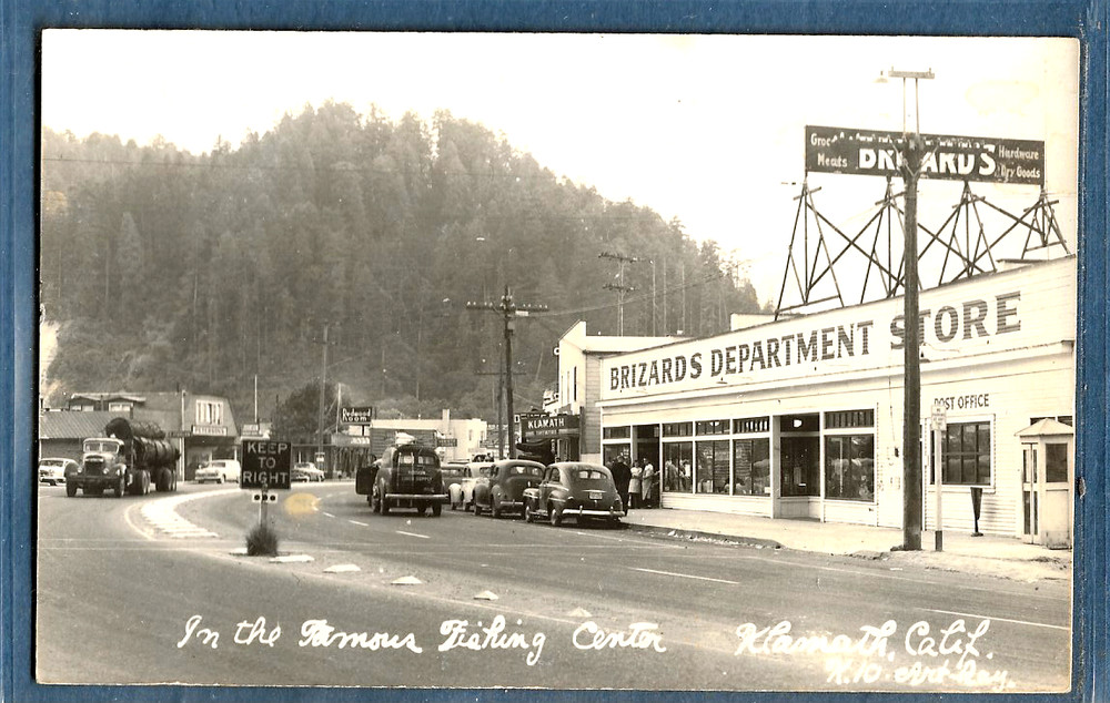 #1056   RPPC 1955 Photo Postcard Main St Brizard's Store Klamath Ca California