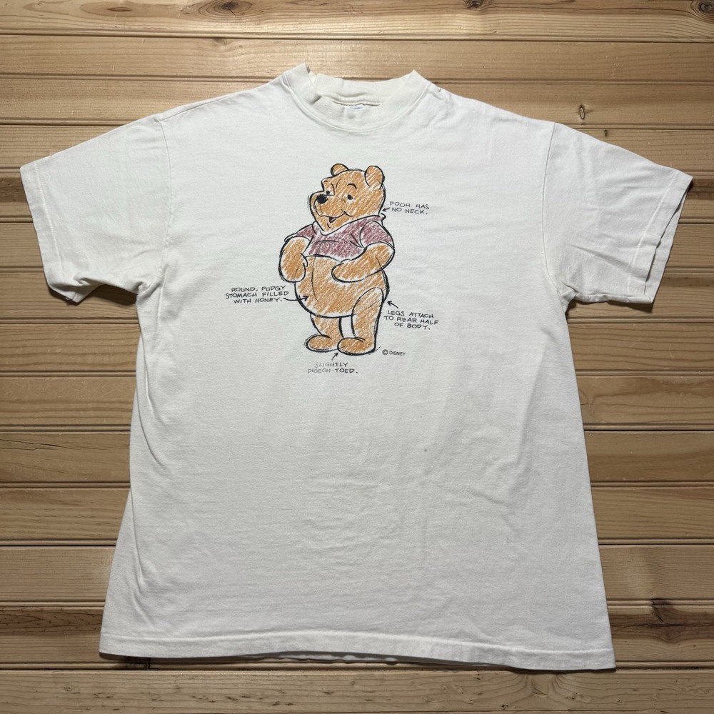 Vintage 90s Disney Winnie The Pooh Anatomy Crayon Drawing Shirt Size Large