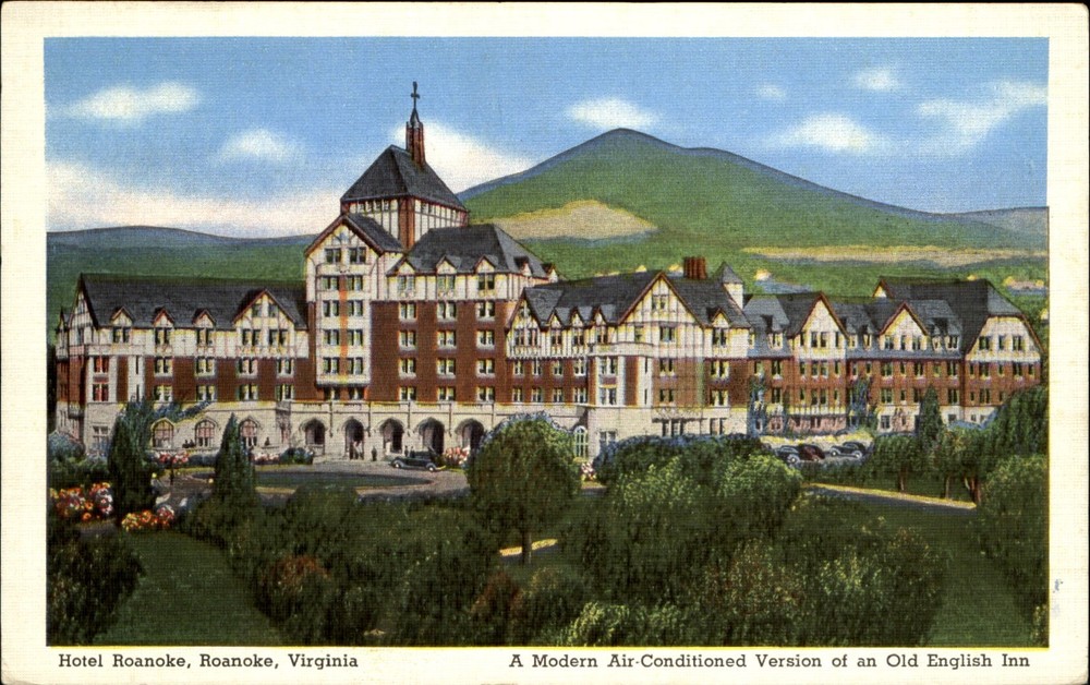 Hotel Roanoke Virginia VA Old English Inn style ~ 1930s vintage postcard