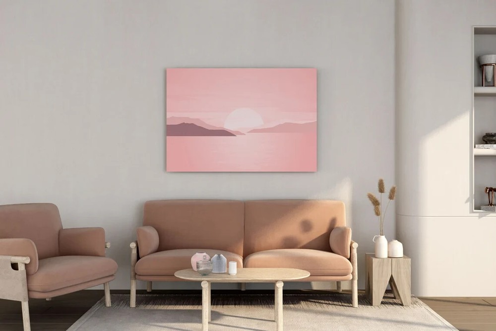 Pink Sunset Or Sunrise Lake Art Paint Wall Art Canvas Unframed Print Art