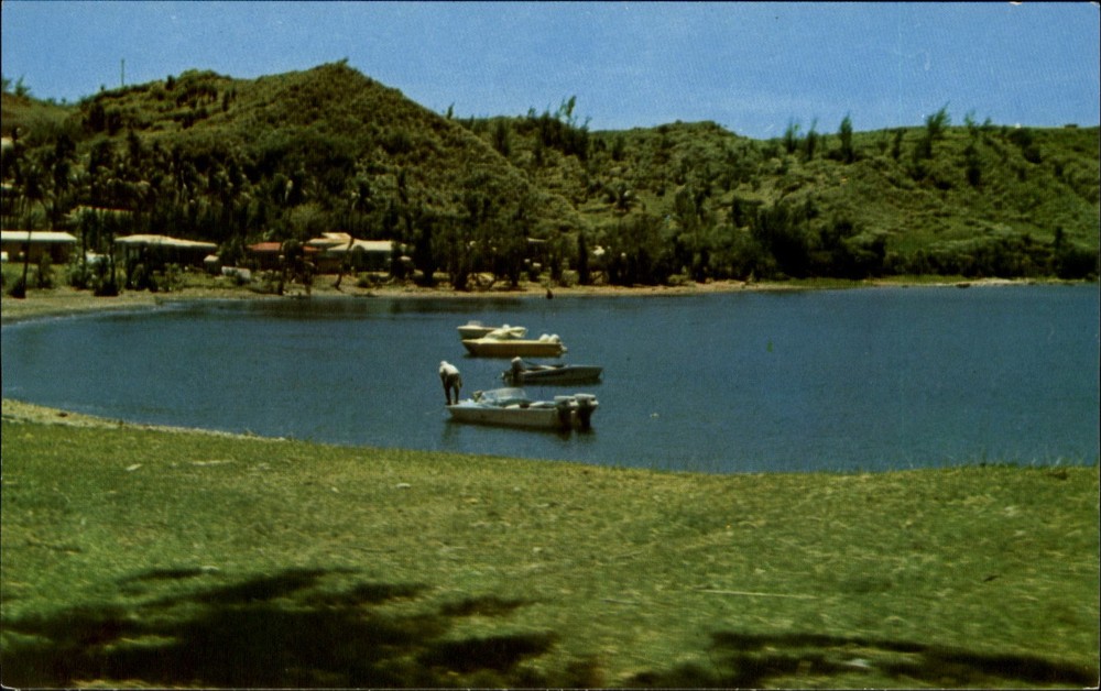 Boating at Magellan's Landing ~ Umatac~ Guam ~ 1970s vintage postcard