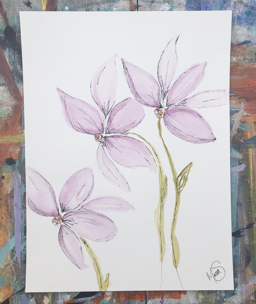 Maria Scalf Flower Floral Nature ORIGINAL PAINTING Watercolor 9x12 Still Life